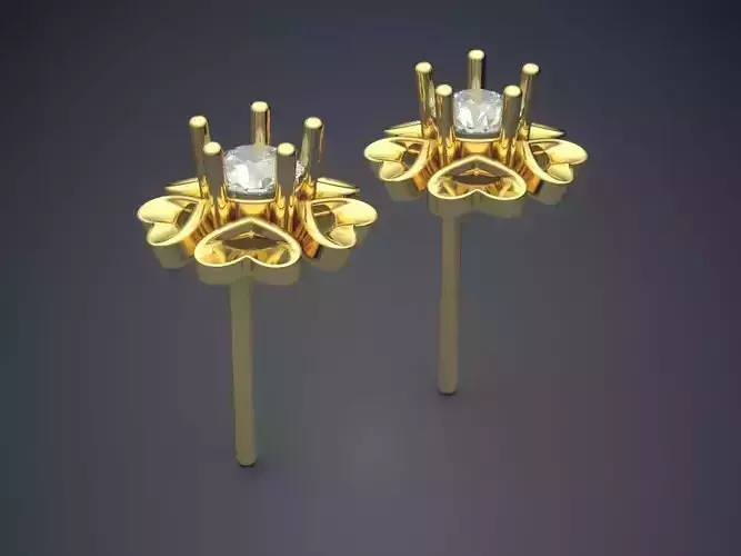 Flower Shaped Earrings With Diamonds In The Middle CAD 4621 3D print model