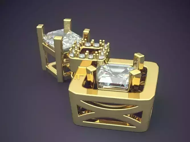 Very Luxurious Brooch With Square Ornament And Diamonds CAD 4617 3D print model