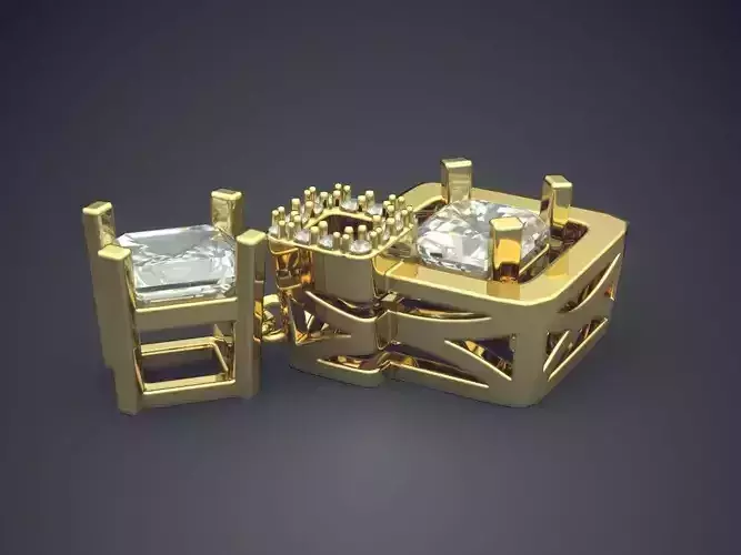 Very Luxurious Brooch With Square Ornament And Diamonds CAD 4617