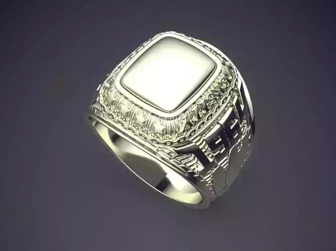 Simple Big Ring With Square Ornament CAD 4609