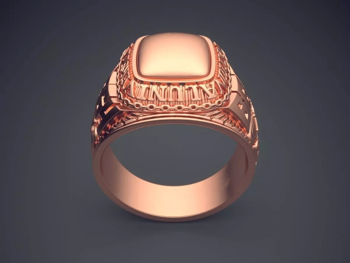 Simple Big Ring With Square Ornament CAD 4609 3D print model_2