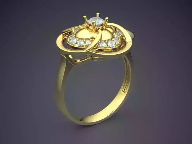 Ring With Huge Flower Shaped Ornament And Diamonds CAD 4605 3D print model