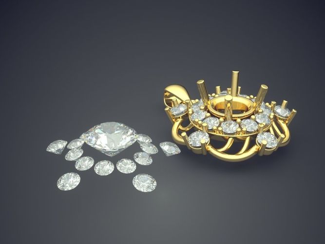 Pendant With Big Diamond  CAD 4604 3D print model