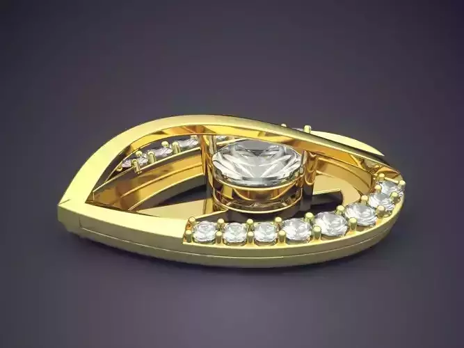 Leaf Shaped Brooch With Small Diamonds On The Sides CAD 4600