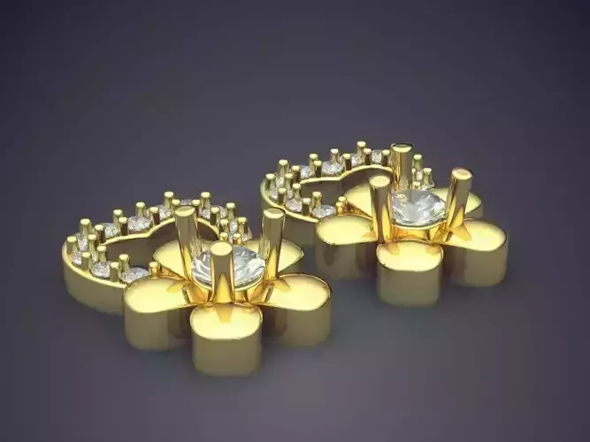 Heart Shaped Earrings With Flower On The Bottom CAD 4578