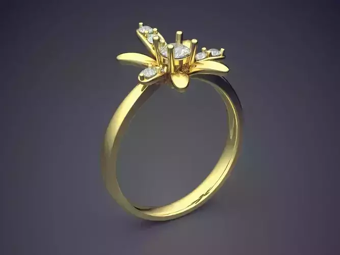 Simple Ring With Flower Shaped Ornament CAD 4577