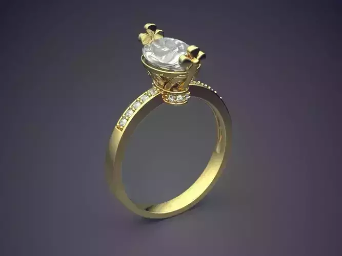 Luxury Ring With Oval Diamond CAD 3996 3D print model