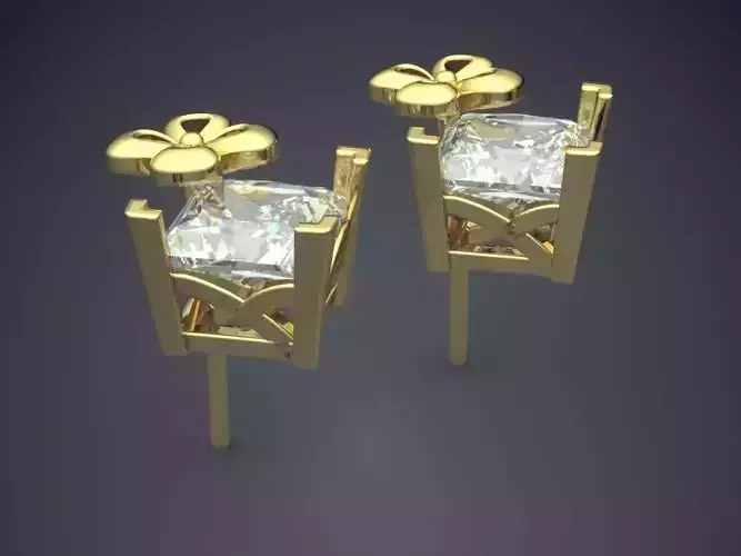 Earrings With Small Clover And Square Diamond CAD 3991 3D print model
