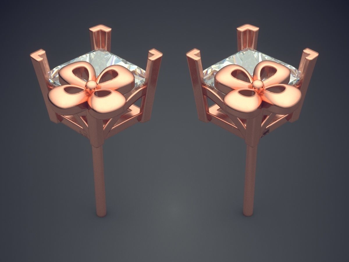 Earrings With Small Clover And Square Diamond CAD 3991 3D print model_2