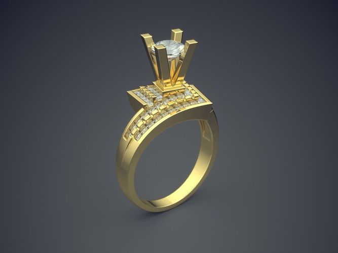 Unique Designed Ring With Diamond CAD 3985 3D print model