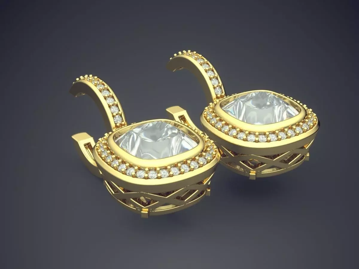 Clipping Earrings With Square Diamonds CAD 3988 3D print model