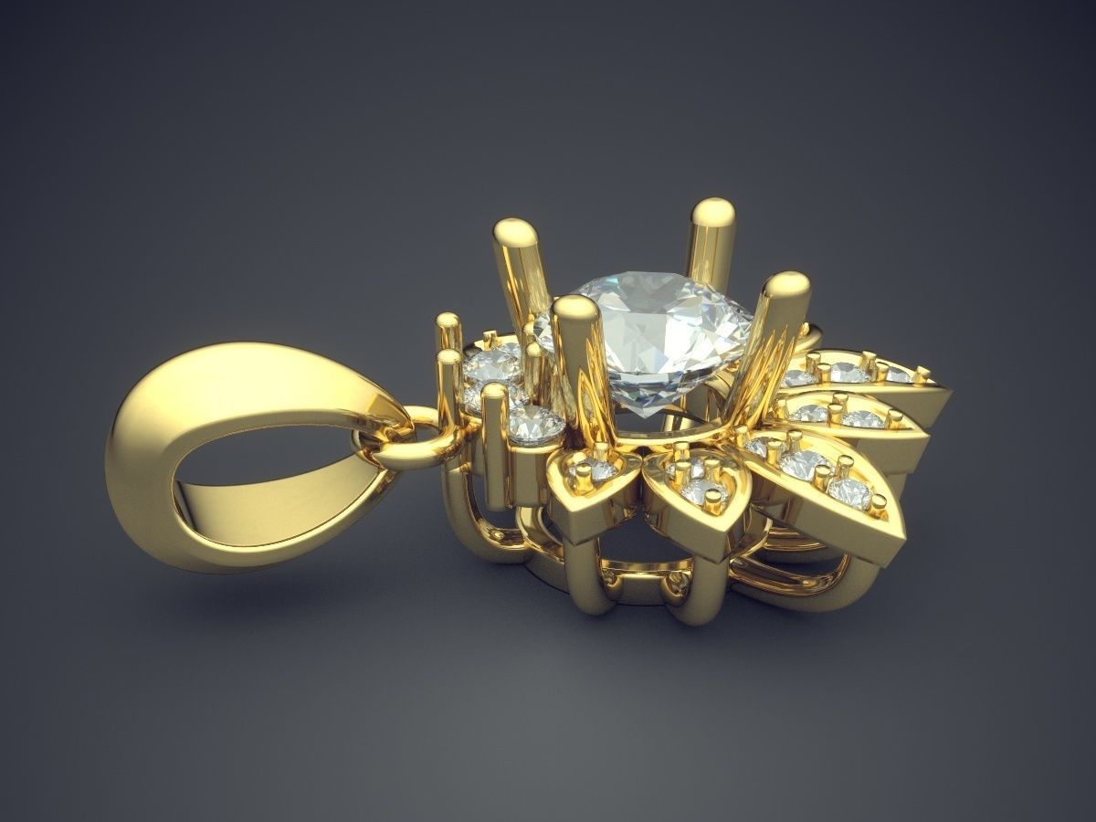 Flower Motif Pendant With Diamonds CAD-3921 3D print model_3