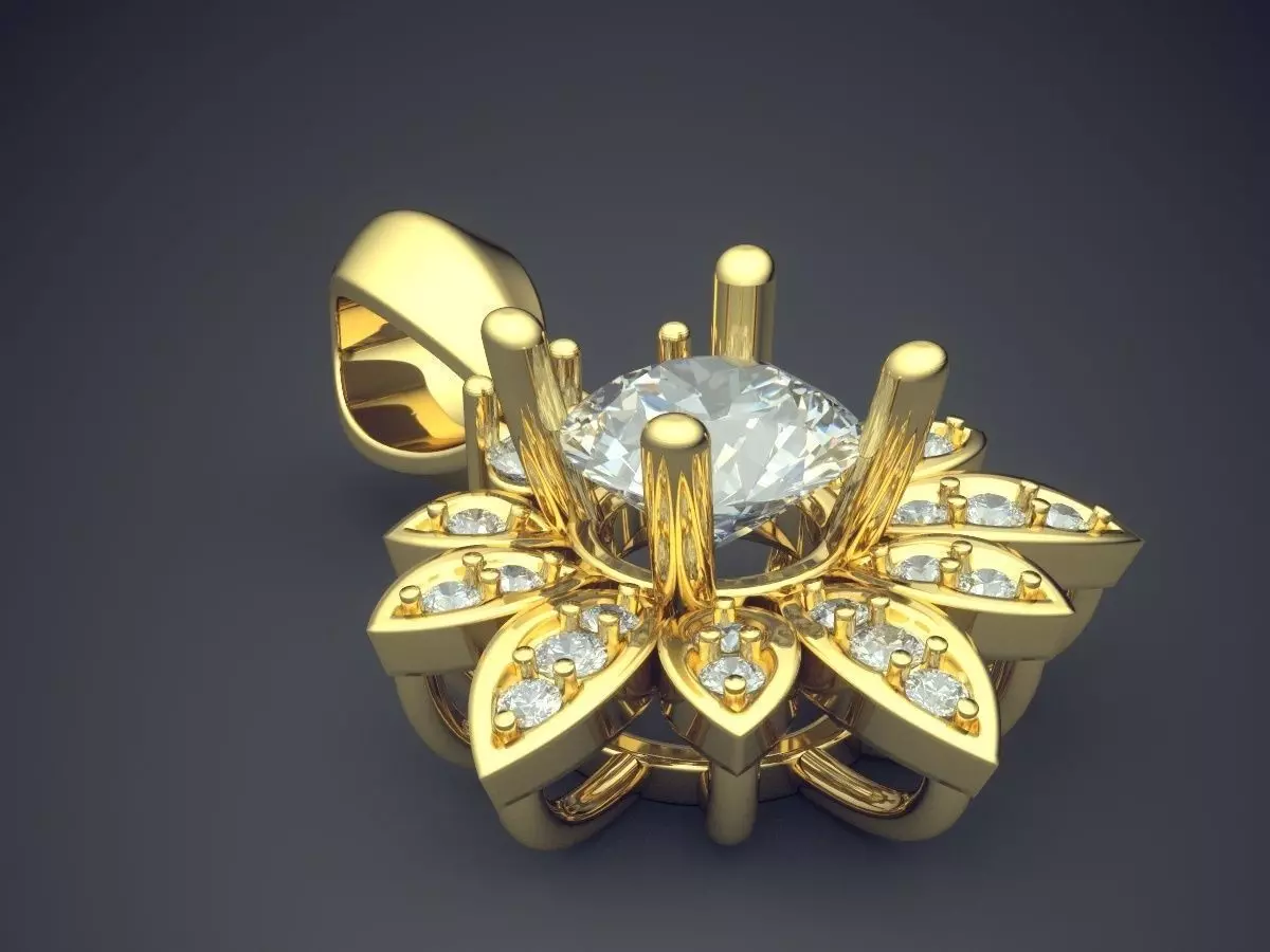 Flower Motif Pendant With Diamonds CAD-3921 3D print model_0