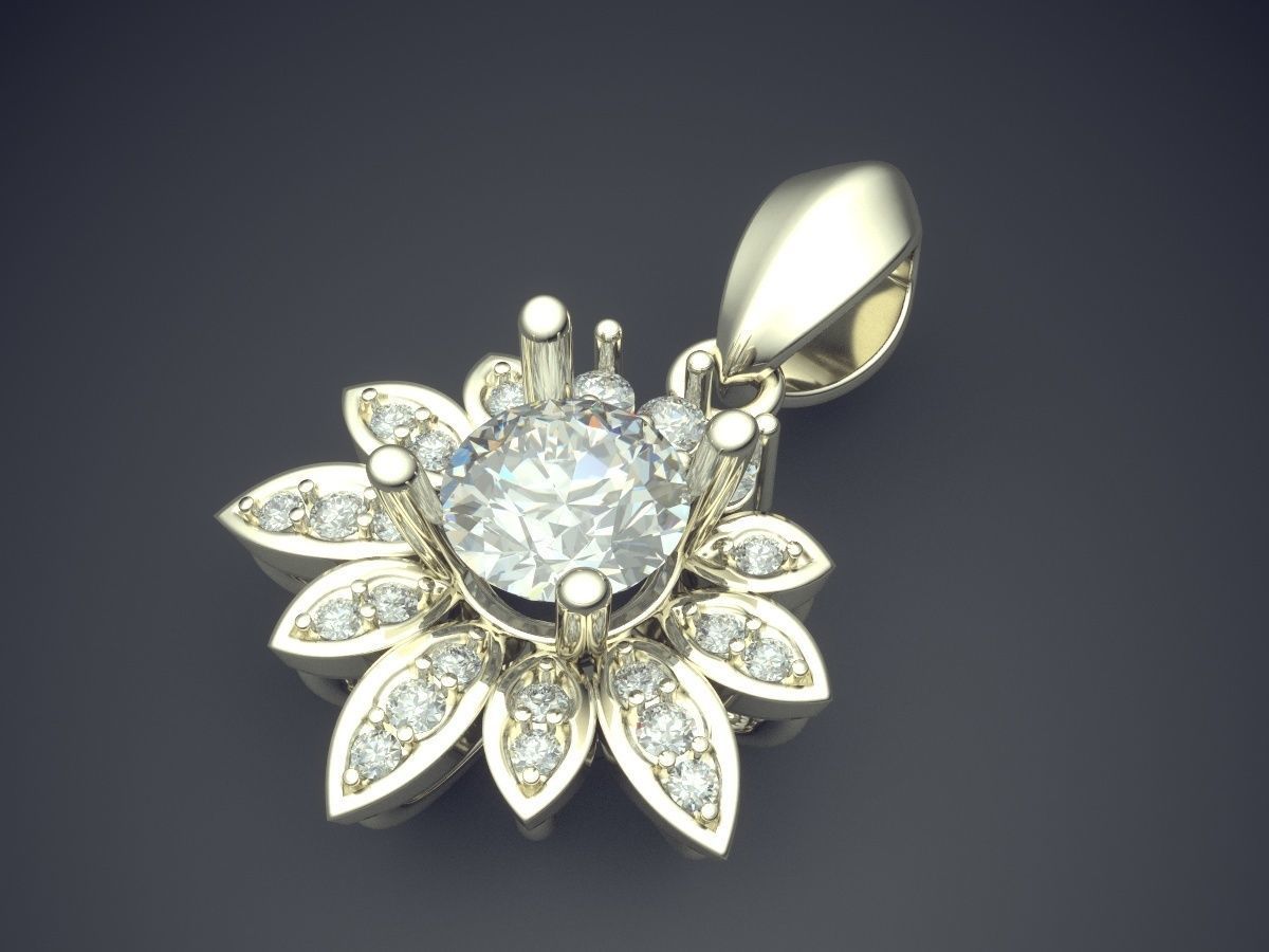 Flower Motif Pendant With Diamonds CAD-3921 3D print model_1