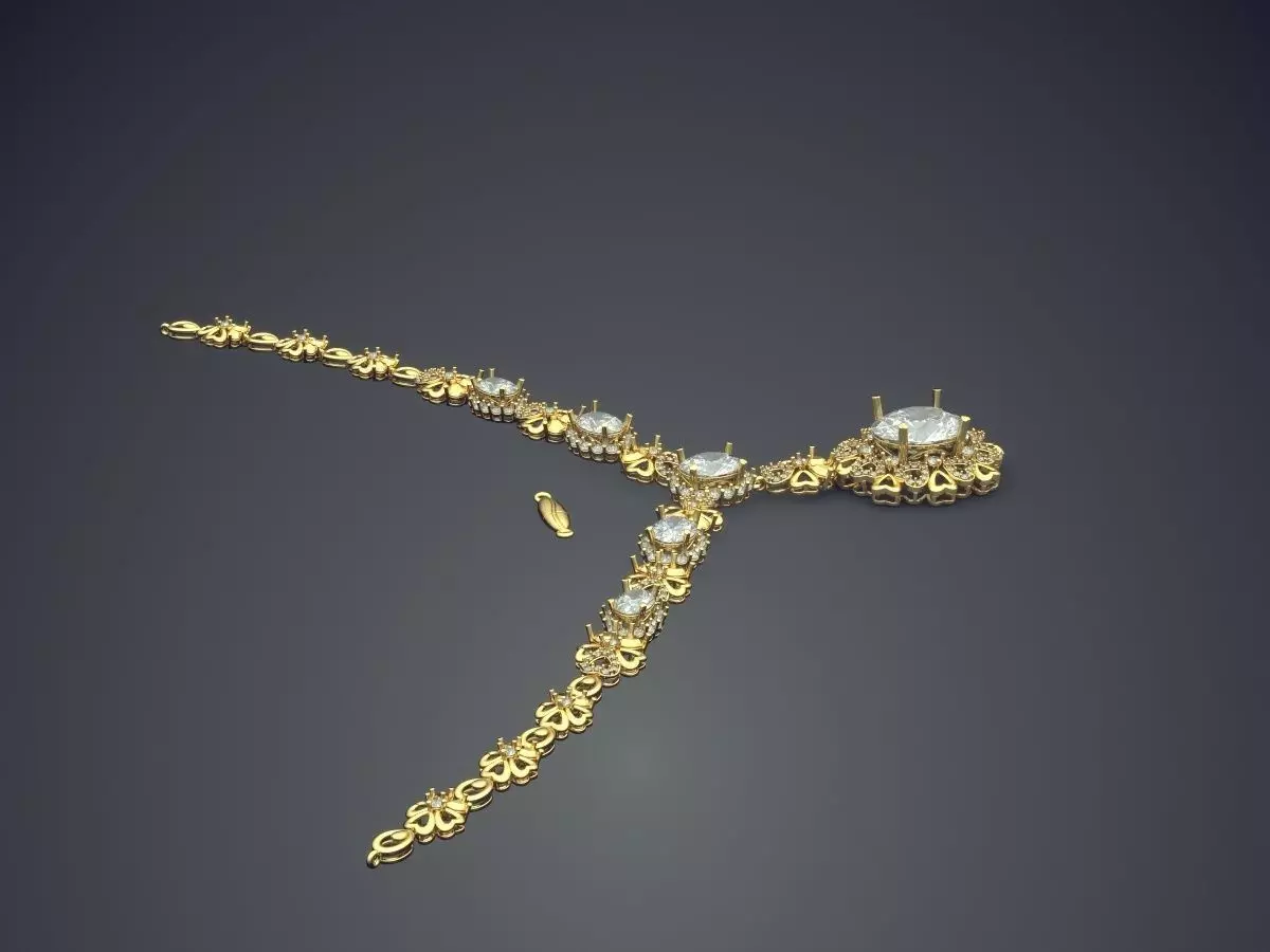 Simple Necklace With Diamond CAD 3872 3D print model_3