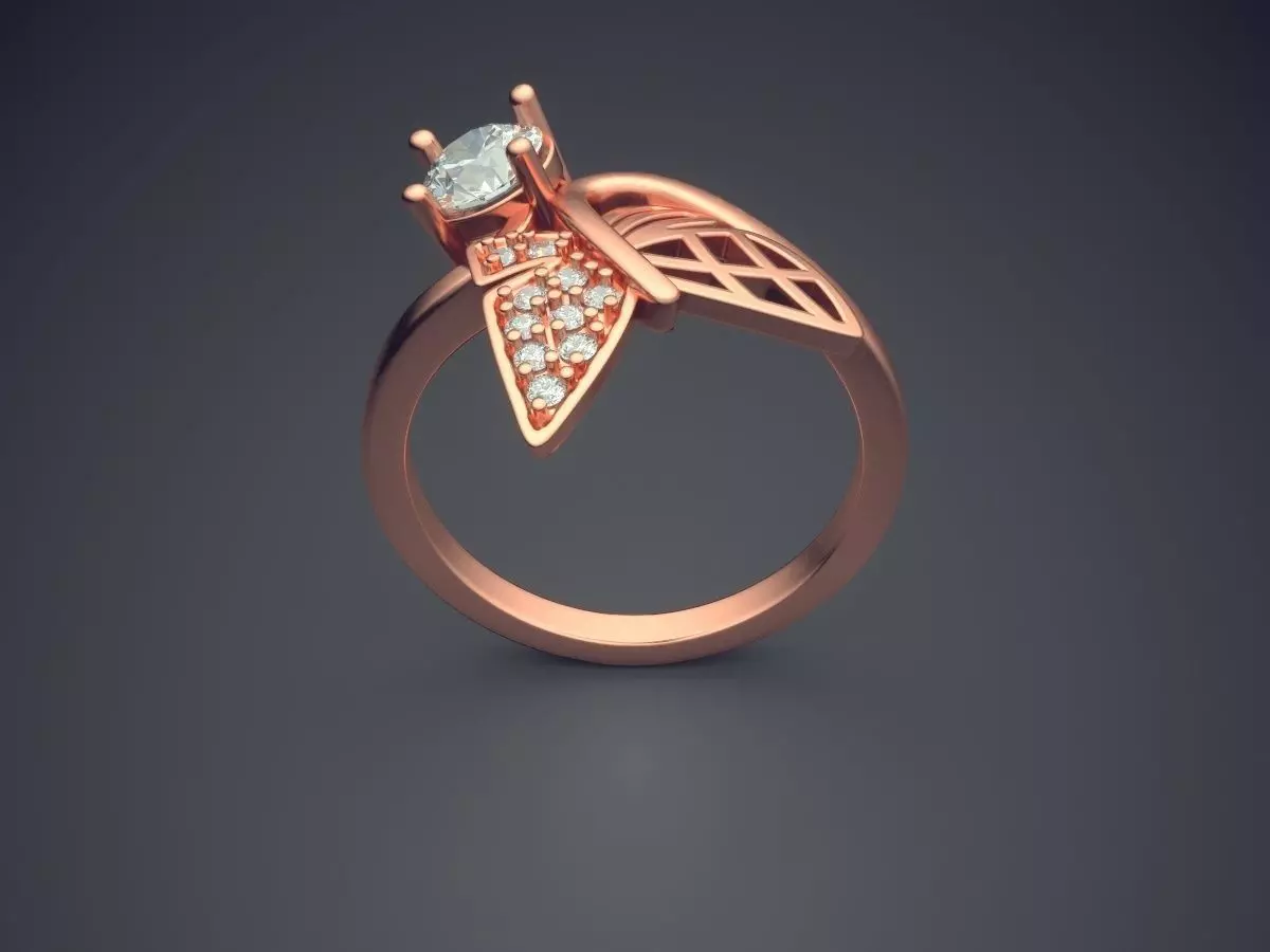 Ring With Butterfly Ornament And Diamond CAD 3854 3D print model_2