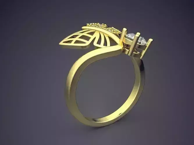 Ring With Butterfly Ornament And Diamond CAD 3854 3D print model