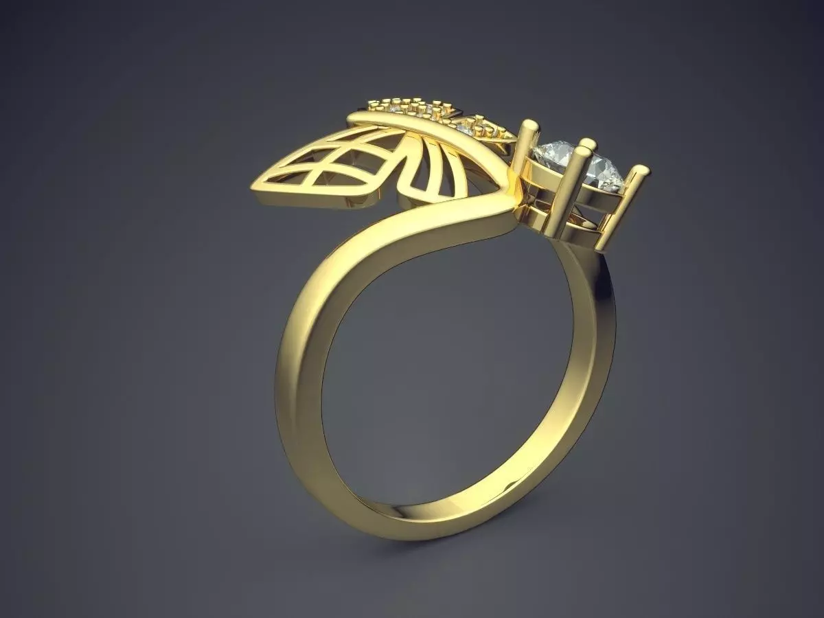 Ring With Butterfly Ornament And Diamond CAD 3854 3D print model_0