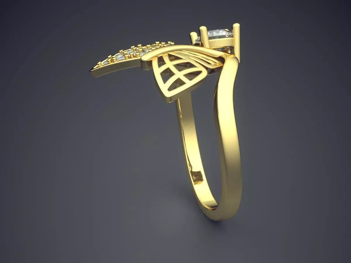 Ring With Butterfly Ornament And Diamond CAD 3854 3D print model_3