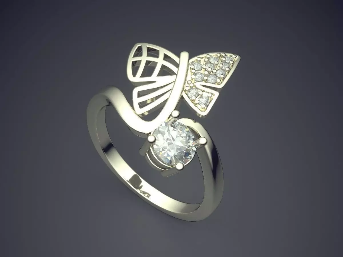 Ring With Butterfly Ornament And Diamond CAD 3854 3D print model_1