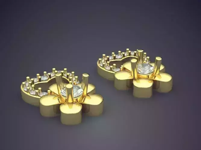 Heart Shaped Earrings With Flower On The Bottom CAD 3840 3D print model