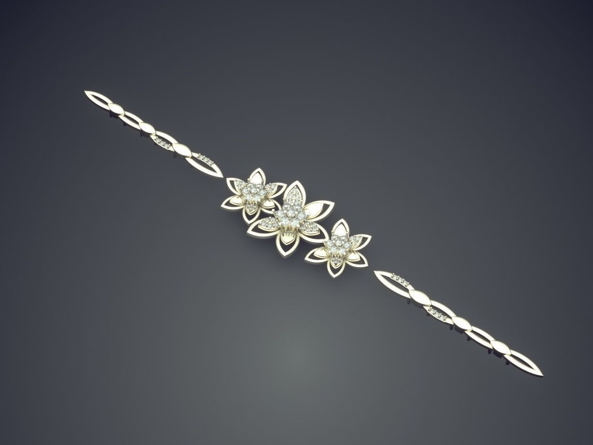 Bracelet With Three Flowers CAD 3839 3D print model_1
