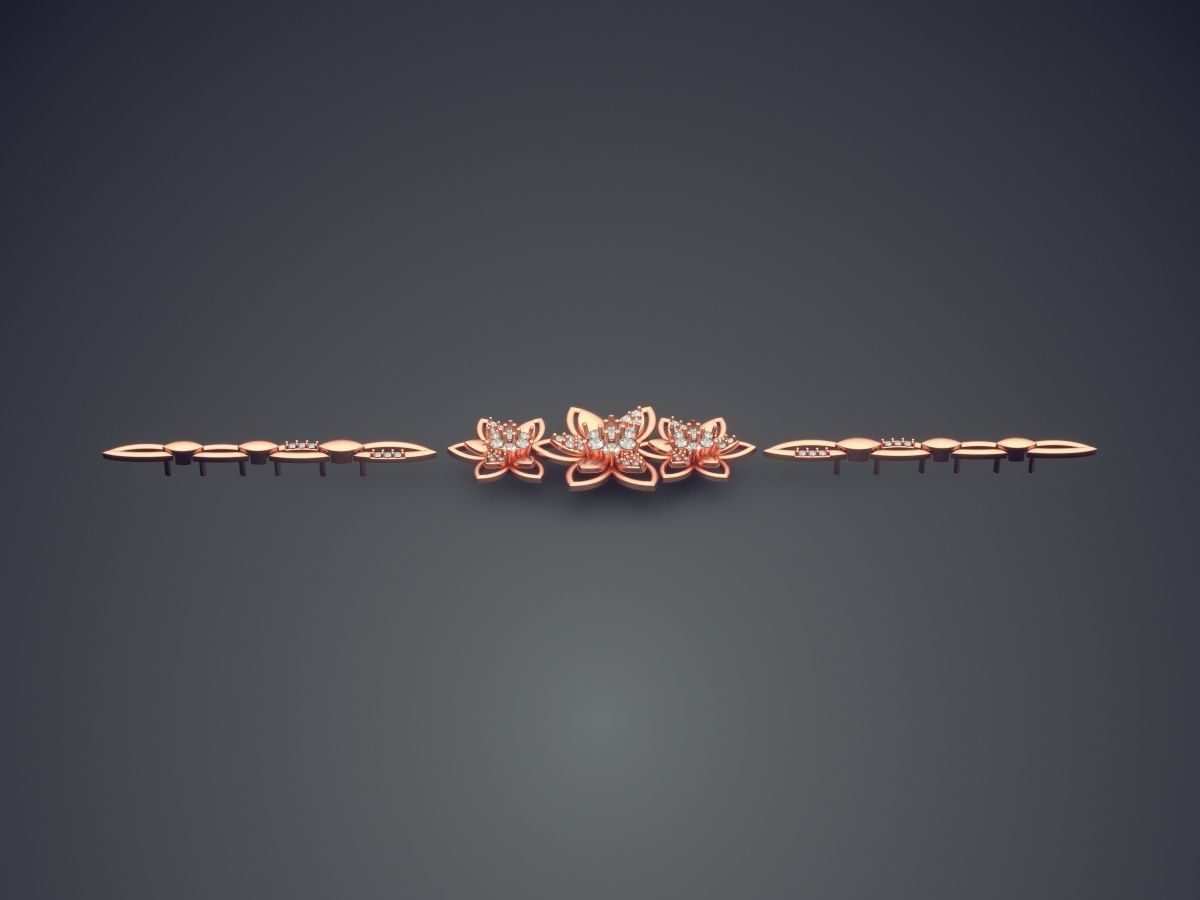 Bracelet With Three Flowers CAD 3839 3D print model_2
