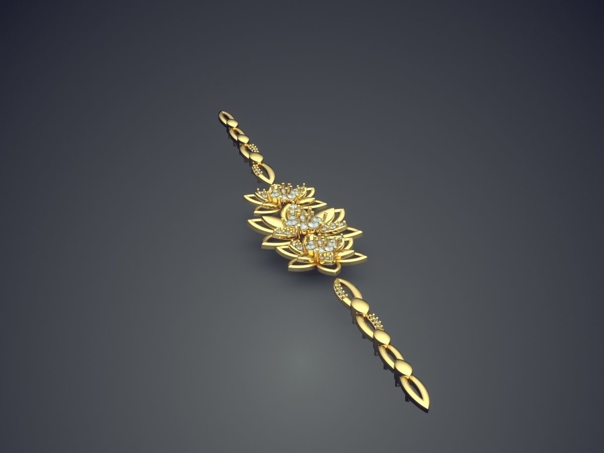 Bracelet With Three Flowers CAD 3839 3D print model_3