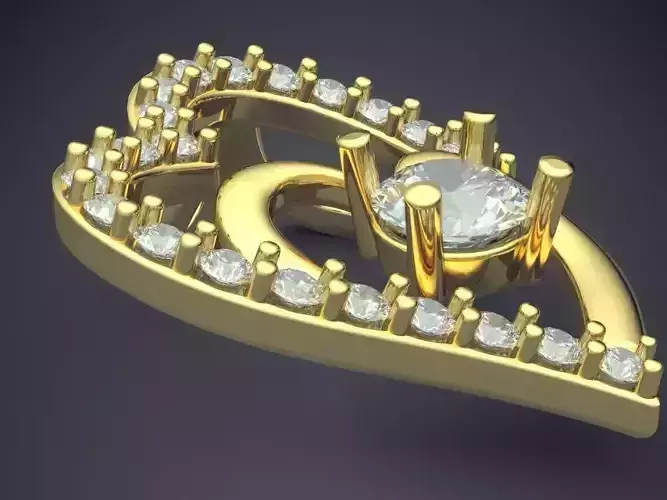 Hollow Heart Shaped Pendant With Diamond CAD 3838