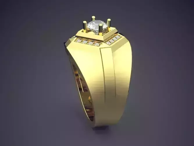 Thick Ring With Square Ornament With Small Diamond CAD 3832