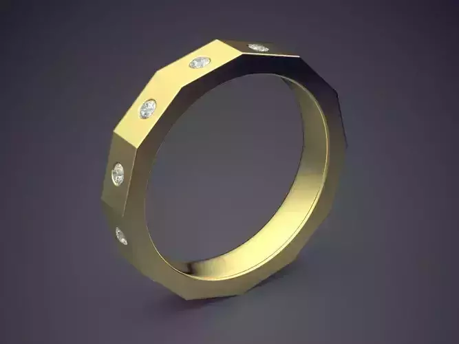 Simple Edgy Ring With Tiny Diamonds CAD 3825 3D print model