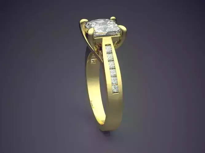 Simple Engagement Ring With Square Diamond CAD 3824