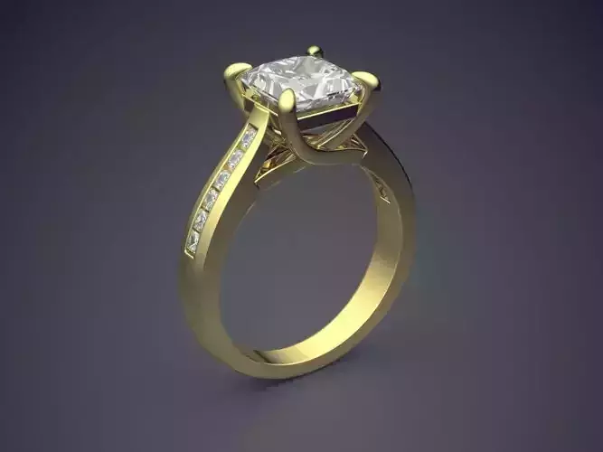 Simple Engagement Ring With Square Diamond CAD 3824 3D print model
