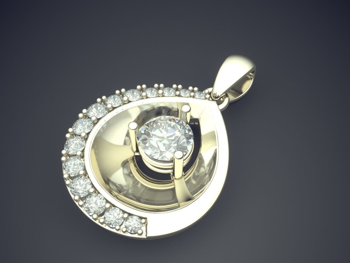 Rain Drop Shaped Pendant With Diamonds CAD 3819 3D print model_1
