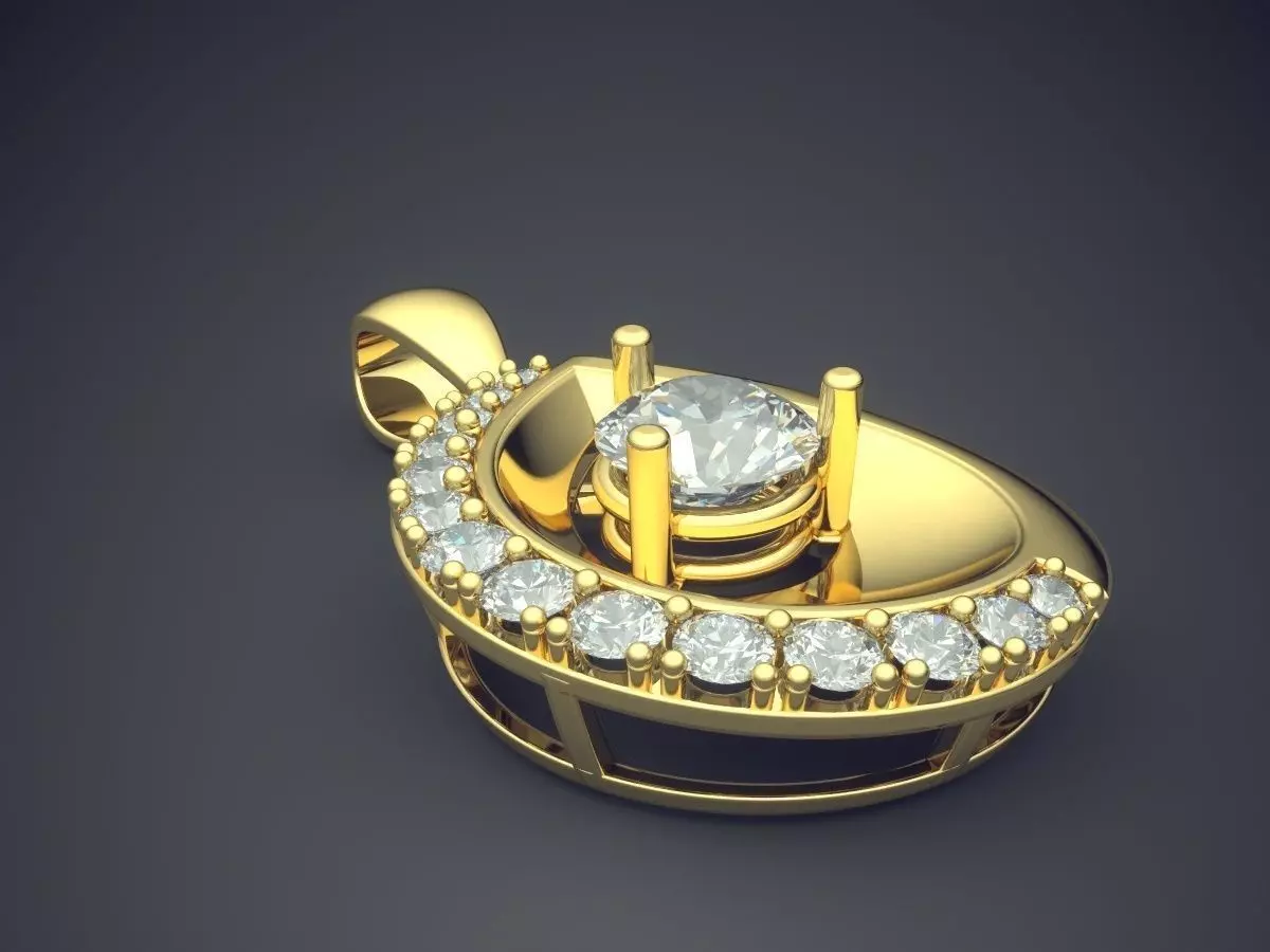 Rain Drop Shaped Pendant With Diamonds CAD 3819 3D print model_0