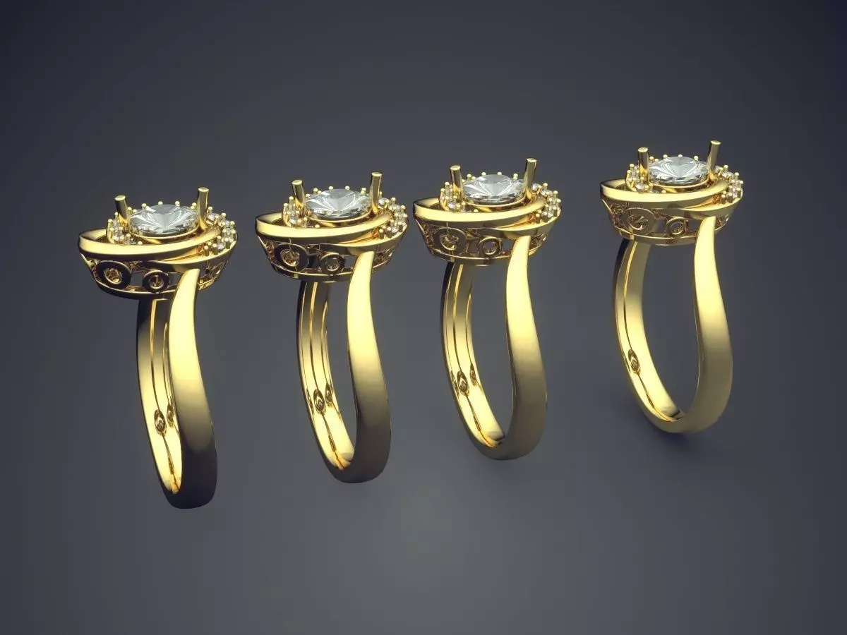 Ring Made From 4 Seperate Rings With Diamonds CAD 3787 3D print model_3