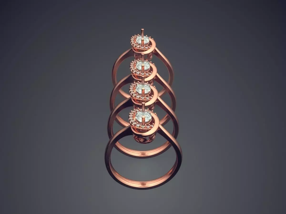 Ring Made From 4 Seperate Rings With Diamonds CAD 3787 3D print model_2