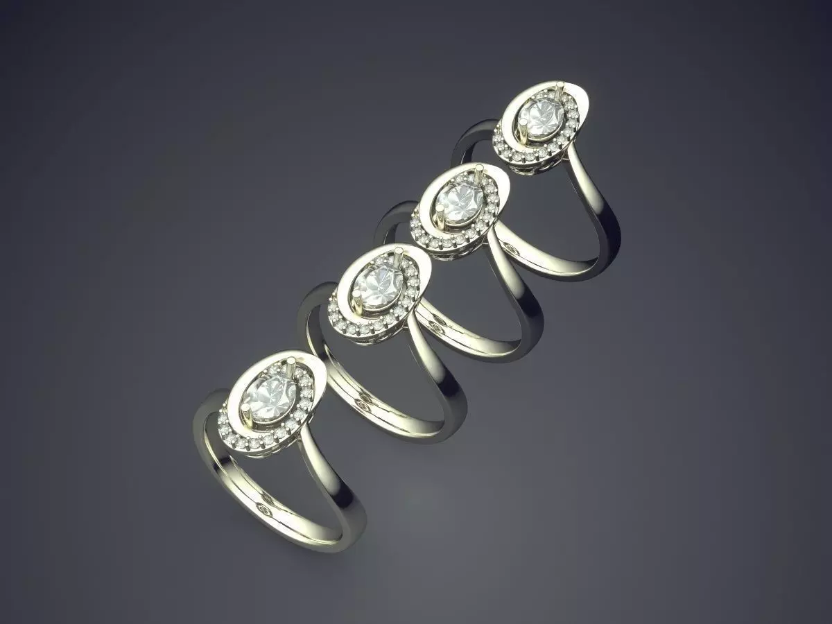 Ring Made From 4 Seperate Rings With Diamonds CAD 3787 3D print model_1