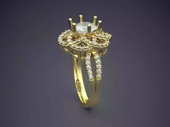 Ring With Complex Ornaments And Diamonds CAD 3772