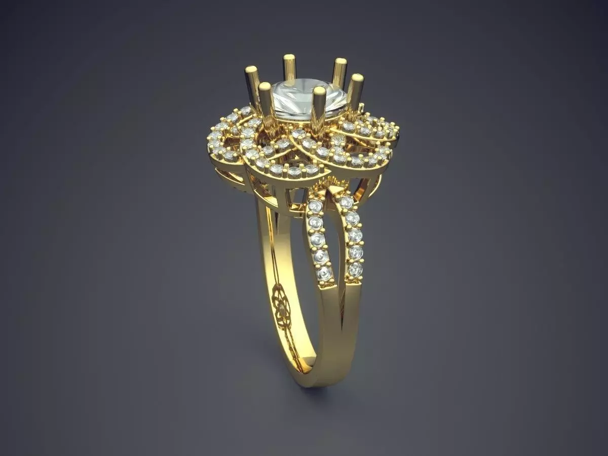 Ring With Complex Ornaments And Diamonds CAD 3772 3D print model_3