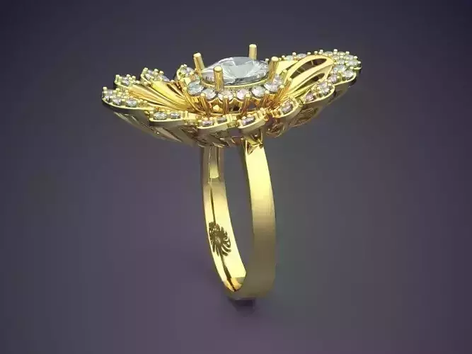 Ring With Complex Flower Ornament CAD 3752