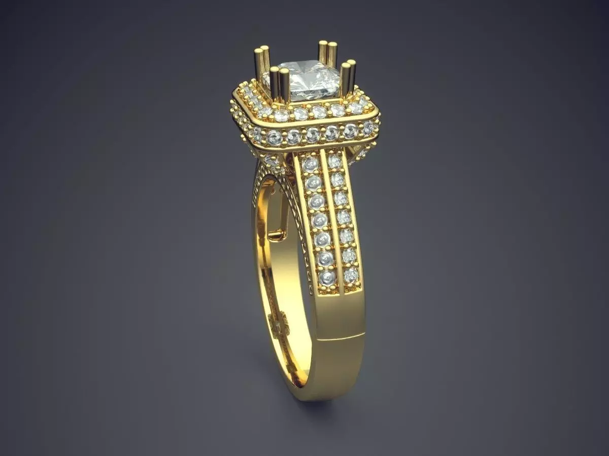 Ring With Square Diamond And Diamonds On The Side CAD 3750 3D print model_3