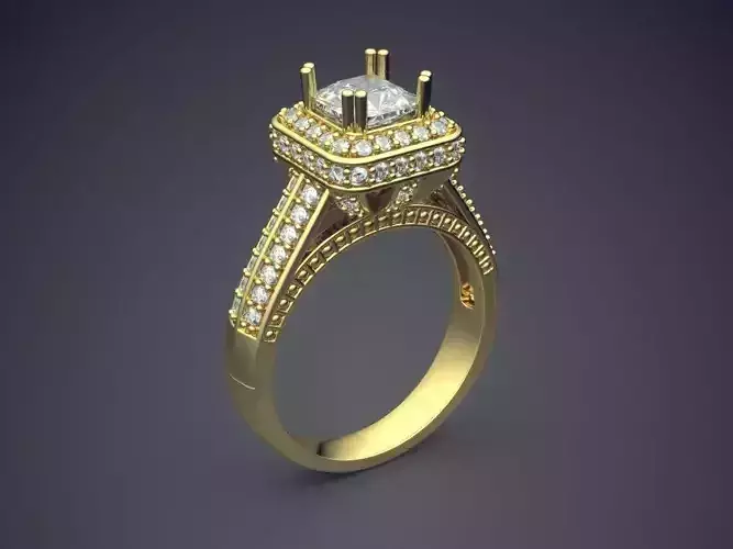 Ring With Square Diamond And Diamonds On The Side CAD 3750 3D print model