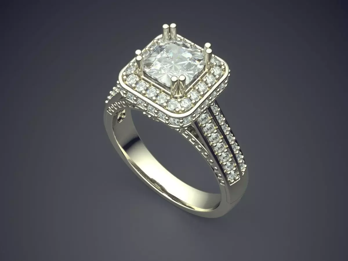 Ring With Square Diamond And Diamonds On The Side CAD 3750 3D print model_1