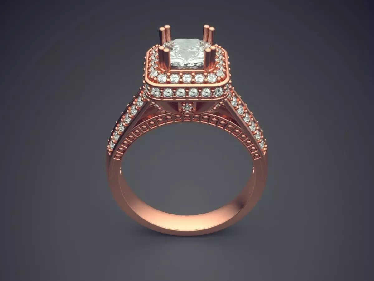 Ring With Square Diamond And Diamonds On The Side CAD 3750 3D print model_2