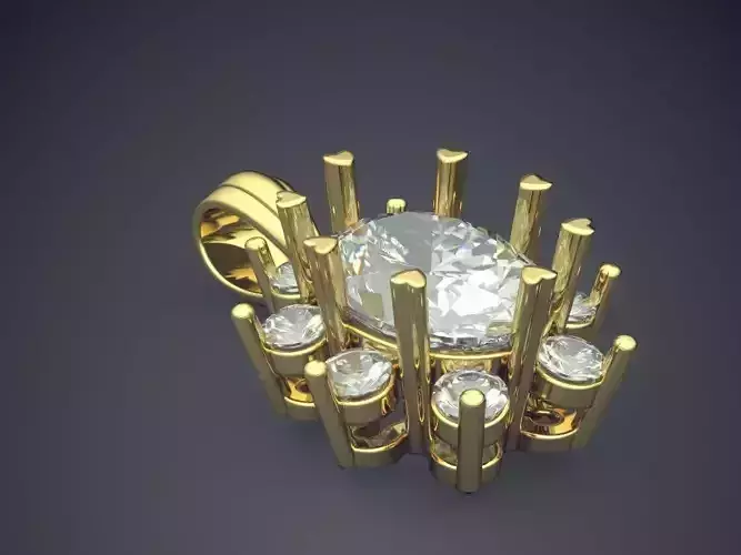 Pendant With A Huge Diamond And Smaller Ones On The Side CAD ... 3D print model