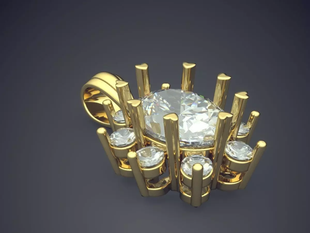 Pendant With A Huge Diamond And Smaller Ones On The Side CAD ... 3D print model