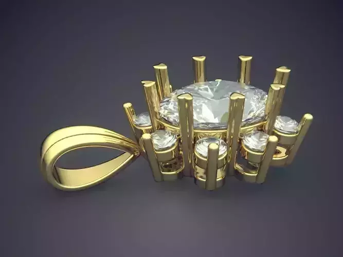 Pendant With A Huge Diamond And Smaller Ones On The Side CAD 3744