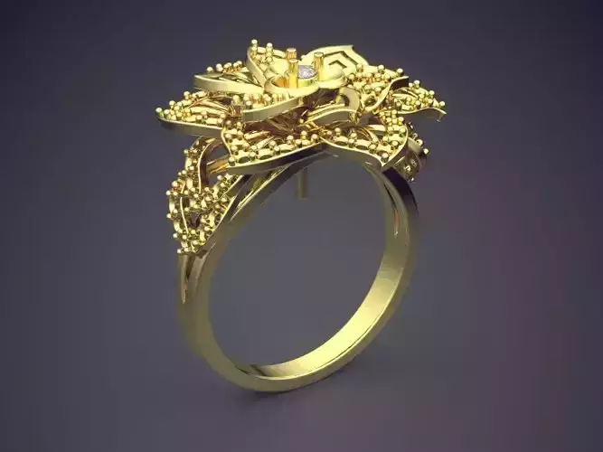Ring With Complex Flower Shaped Ornament CAD 3745
