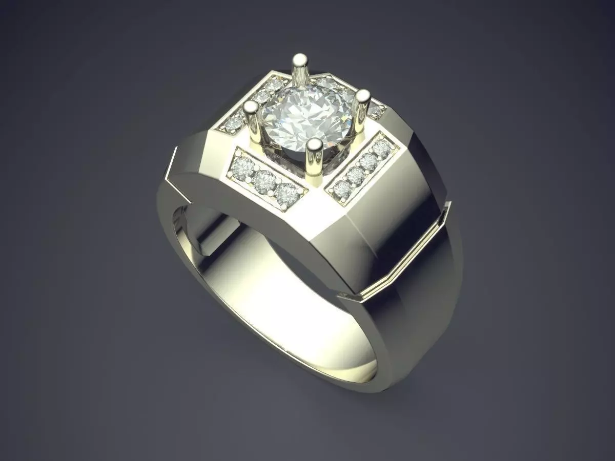 Thick Ring With Small Diamond CAD 3743 3D print model_1
